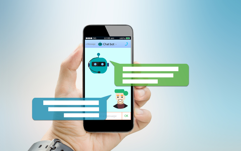 Hand holding a smartphone displaying an AI chatbot conversation, showcasing AI tools for eCommerce automation.